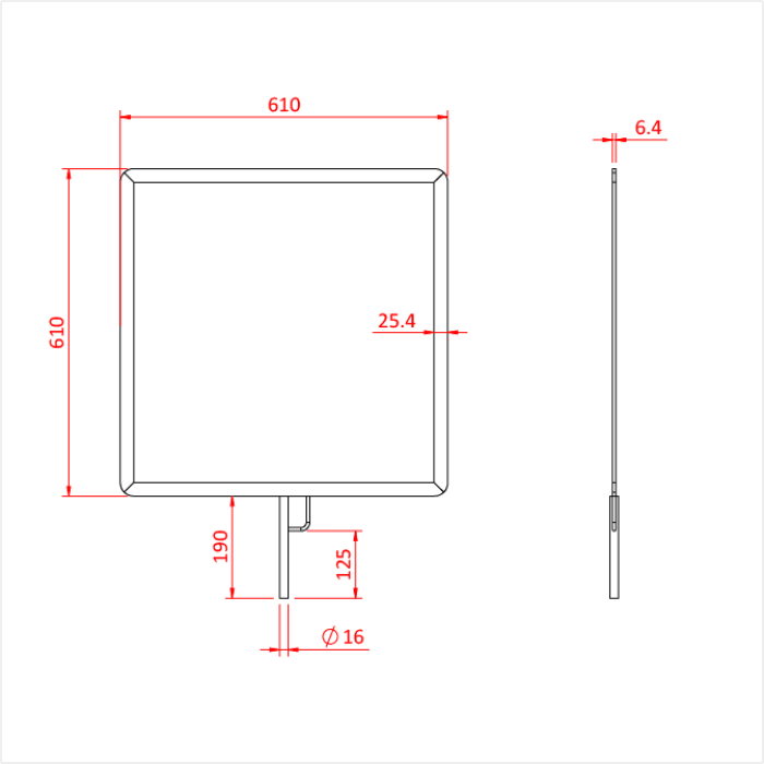 Cadre de "drapeau"/gélatine en aluminium, 610 x 610mm (24" x 24")