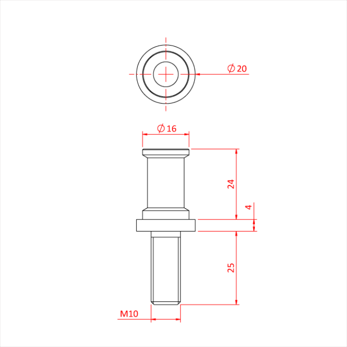 Snap-in M10 X 25 rotating stud