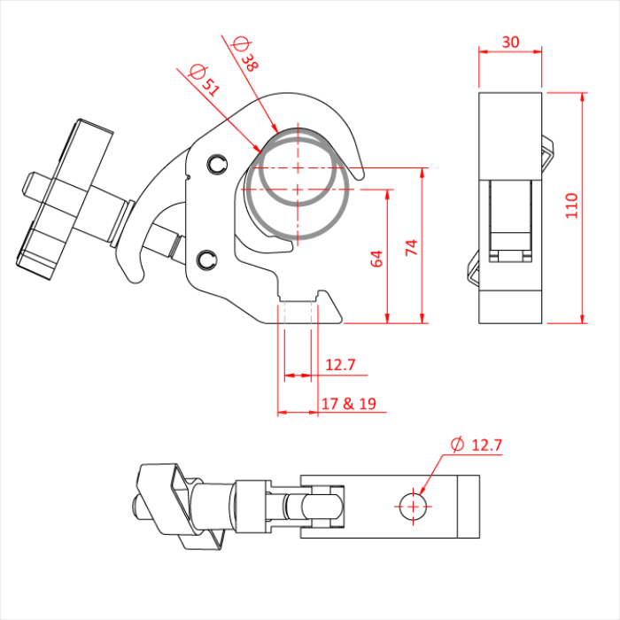 Quick Trigger Clamp Slimline (black), 100 kg