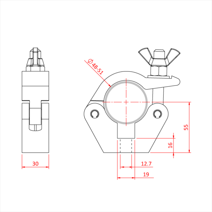 DOUGHTY CLAMP SLIMLINE HALF COUPLER (Black)