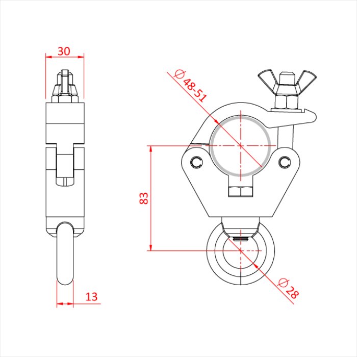 SLIMLINE HANGING CLAMP (M12 eyenut) (Black)