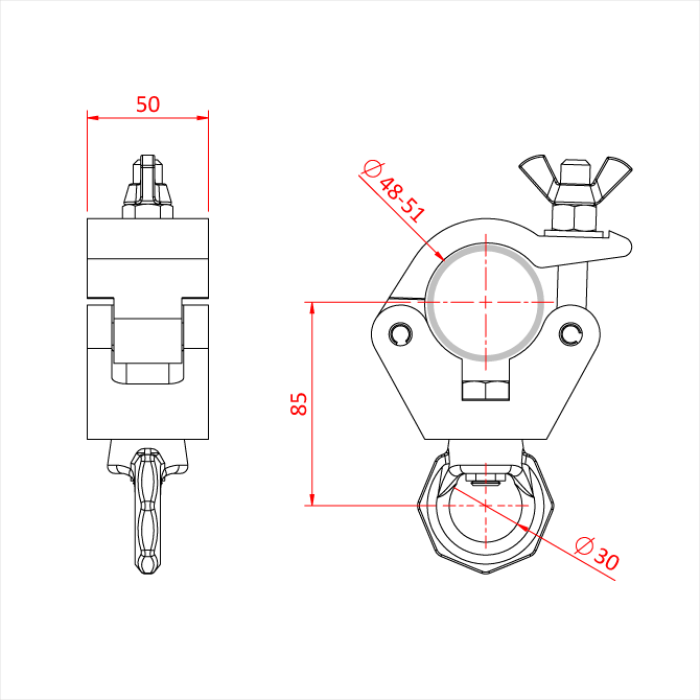 DOUGHTY HANGING CLAMP WITH PINK EYE (750 Kg) (Black)