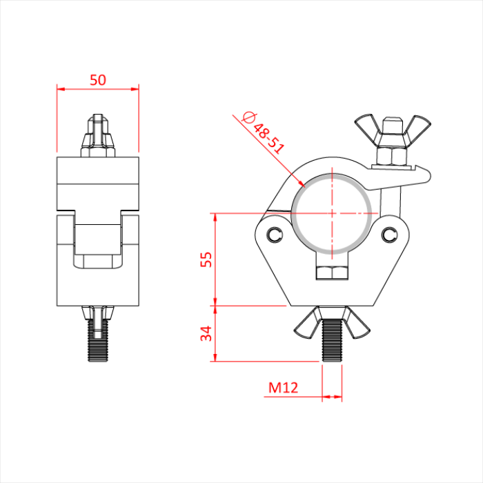 DOUGHTY CLAMP HOOK CLAMP (M12x50 bolt & wingnut) (Black) 