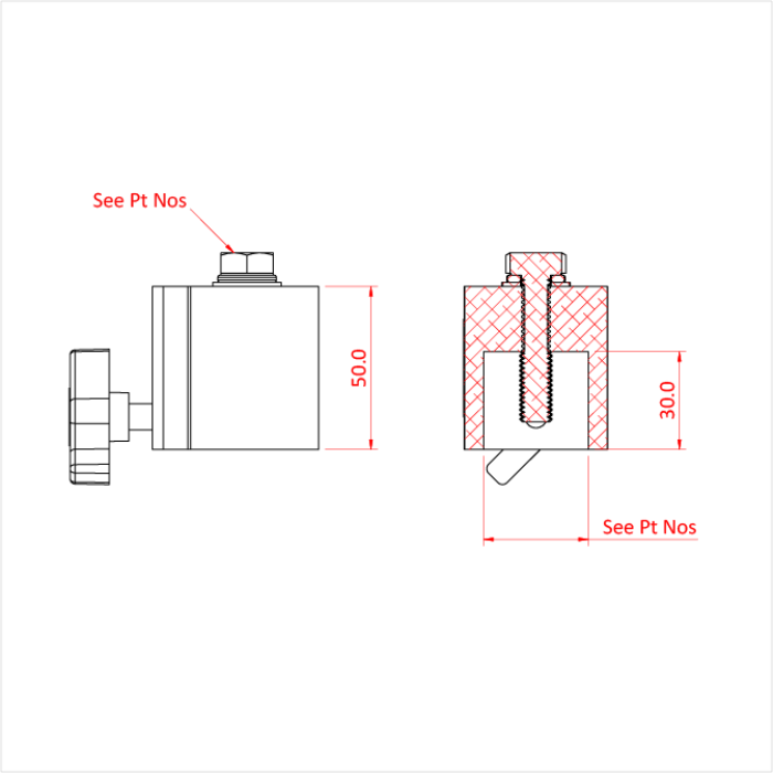 M10 BOLT FIXING FOR TEE BAR (To suit 35mm tube)