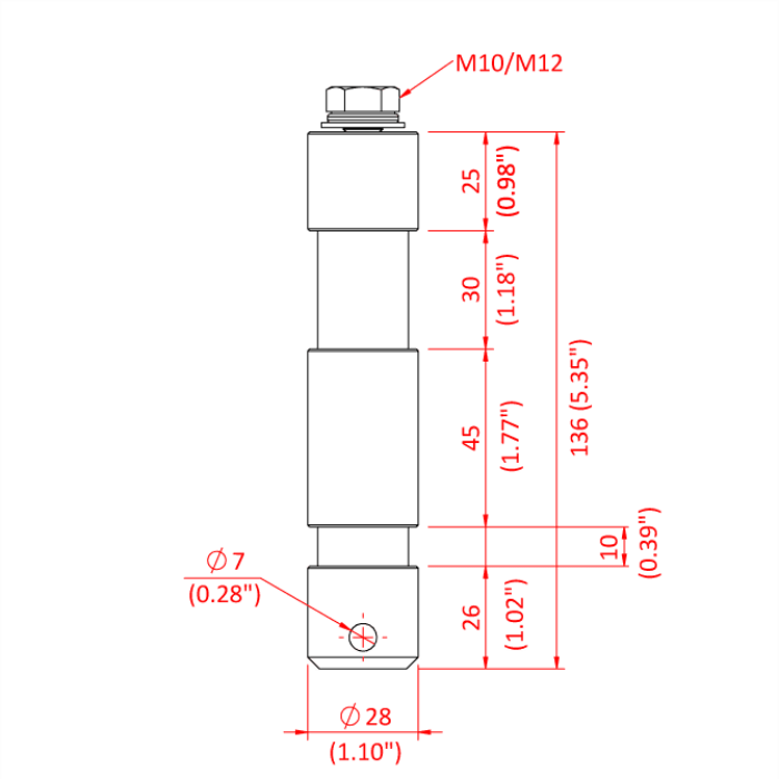 M10 FEMALE TV SPIGOT (steel) (long shank EURO)