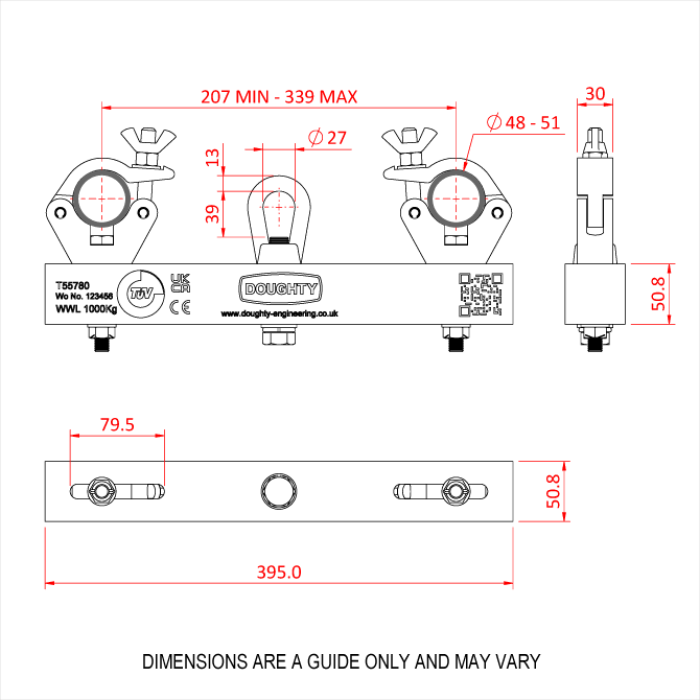 SOLID HANGING TRUSS ADAPTOR (Silver) (1000Kg)