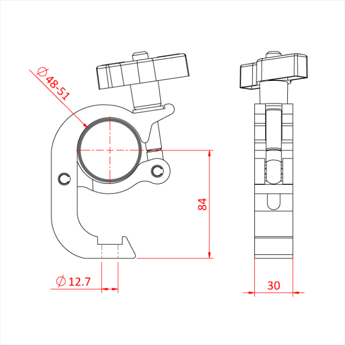 Crochet enveloppeur de tube 48-51mm INOX, CMU 200kg, noir