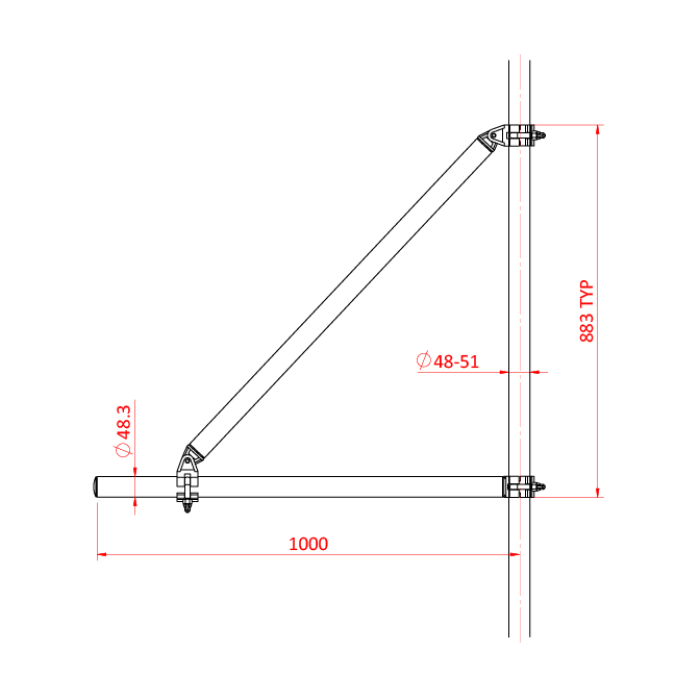 Bras de déport avec barre de force, collier 48-51mm, 1'000mm, CMU 100kg, noir