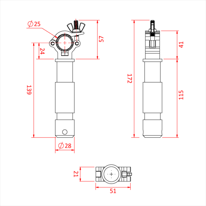 Collier ATOM "BIG BEN" pour tube de 25mm, avec spigot 28mm, CMU 100kg