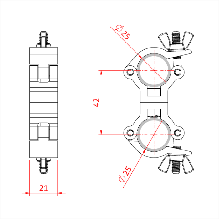 Double collier parallèle ATOM pour tubes de 25mm, CMU 100kg