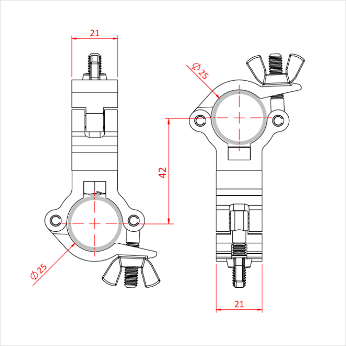 Double collier fix 90° ATOM pour tubes de 25mm, CMU 100kg