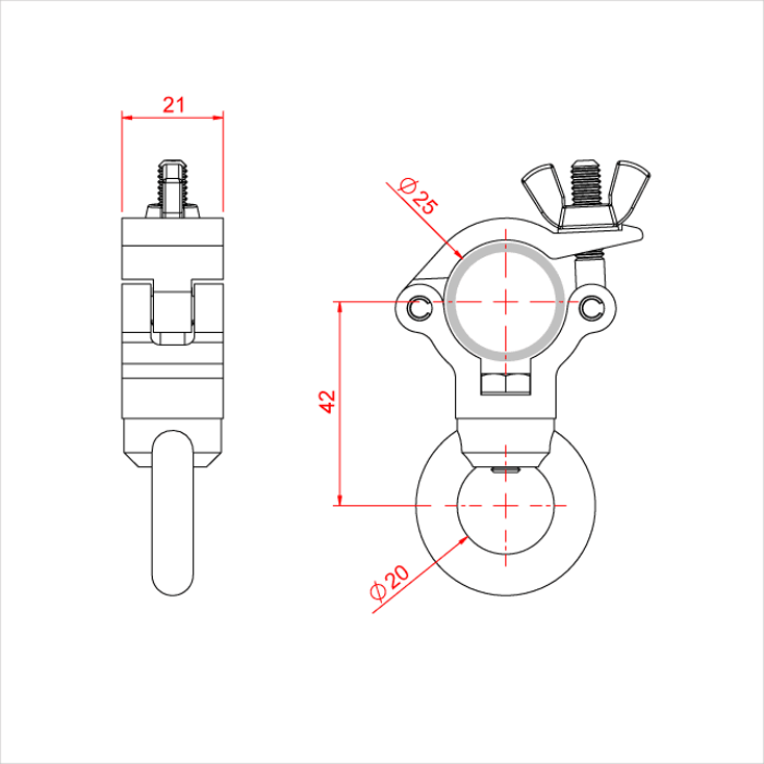 Collier ATOM avec œillet pour tube de 25mm, CMU 100kg, noir