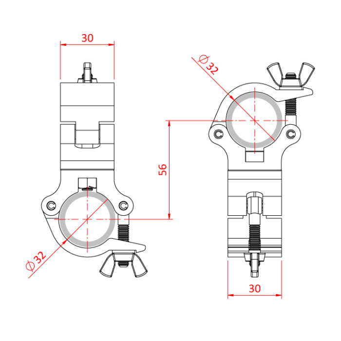 Double collier pivotant ATOM pour tubes de 32mm, CMU 100kg, noir