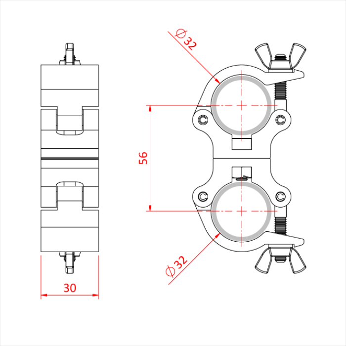 Double collier parallèle ATOM pour tubes de 32mm, CMU 100kg