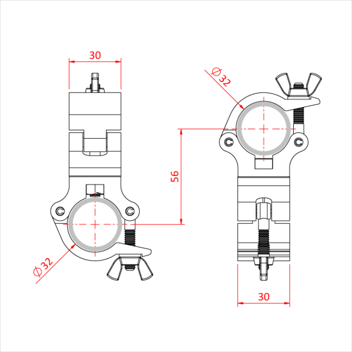 Double collier fix 90° ATOM pour tubes de 32mm, CMU 100kg