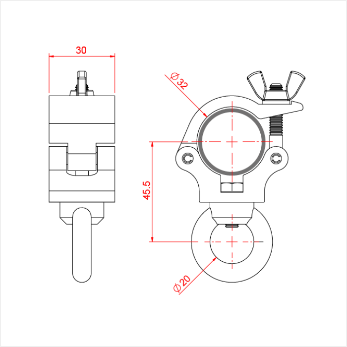 Collier ATOM avec œillet pour tube de 32mm, CMU 100kg, noir