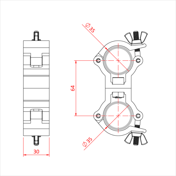 Double collier pivotant ATOM pour tubes de 35mm, CMU 100kg