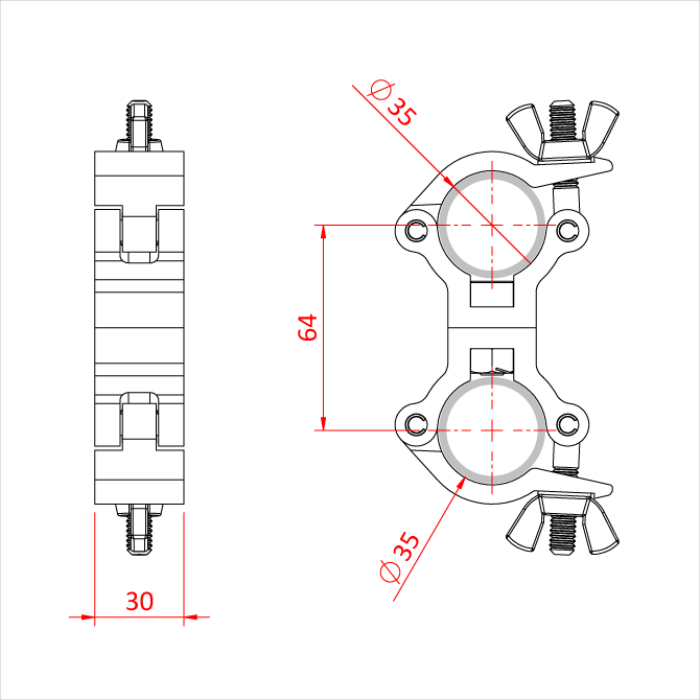 Double collier parallèle ATOM pour tubes de 35mm, CMU 100kg