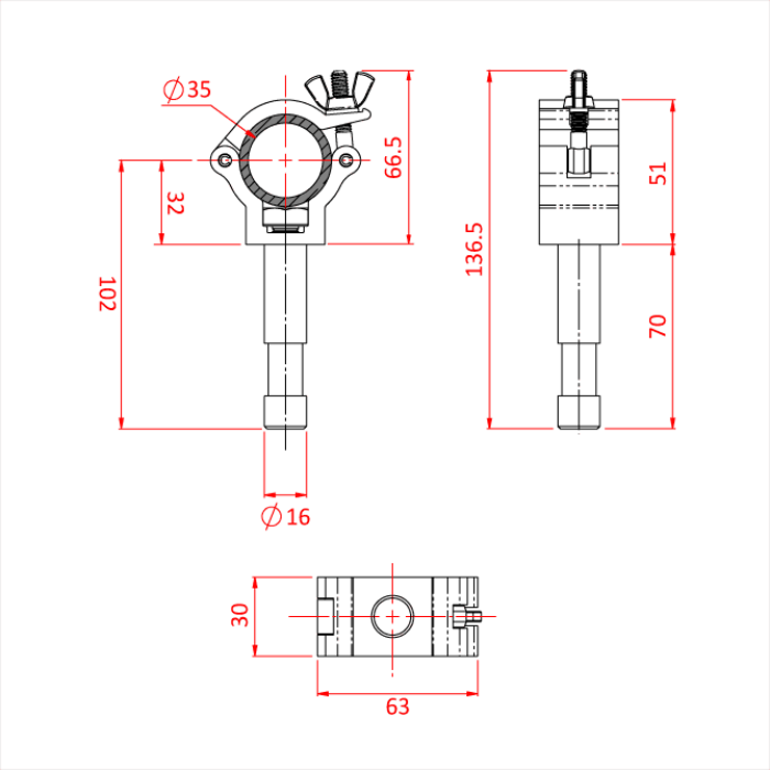 Collier ATOM "BEAMER" avec spigot 16mm pour tube de 35mm, CMU 100kg