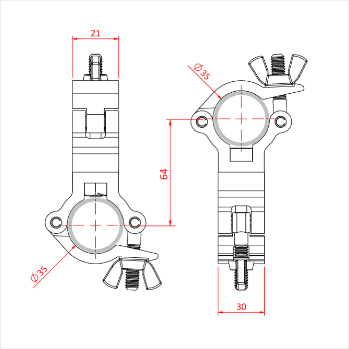 Double collier fix 90° ATOM pour tubes de 35mm, CMU 100kg