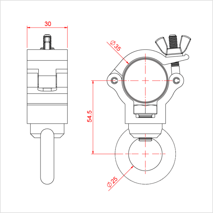 Collier ATOM avec œillet pour tube de 35mm, CMU 100kg, noir