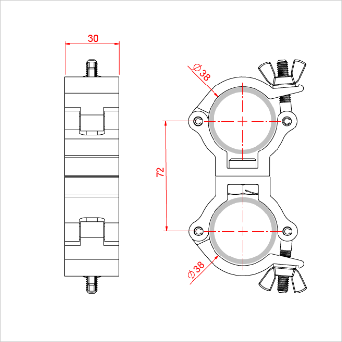 Double collier parallèle ATOM pour tubes de 38mm, CMU 100kg