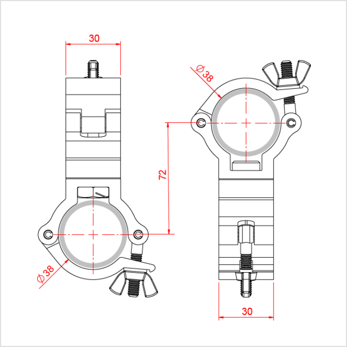 Double collier fix 90° ATOM pour tubes de 38mm, CMU 100kg