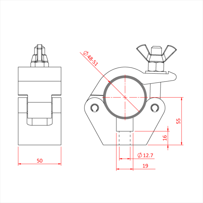 Collier  pour tube de 48-51mm , CMU 750kg, noir