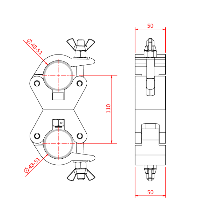 Double collier parallèle fix pour tubes de 48-51mm, CMU 750kg