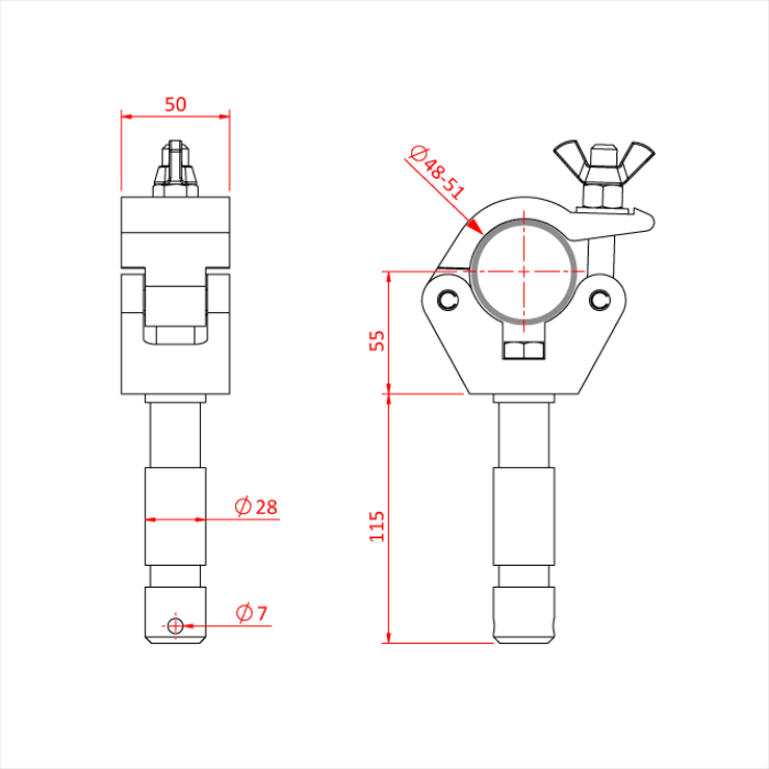 Collier "BIG BEN" pour tube pour tube de 48-51mm avec spigot 28mm, CMU 750kg