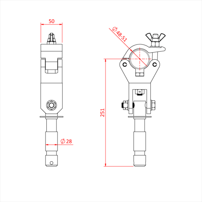 Collier "BIG BEN" articulé pour tube de 48-51mm, avec spigot 28mm, CMU 200kg