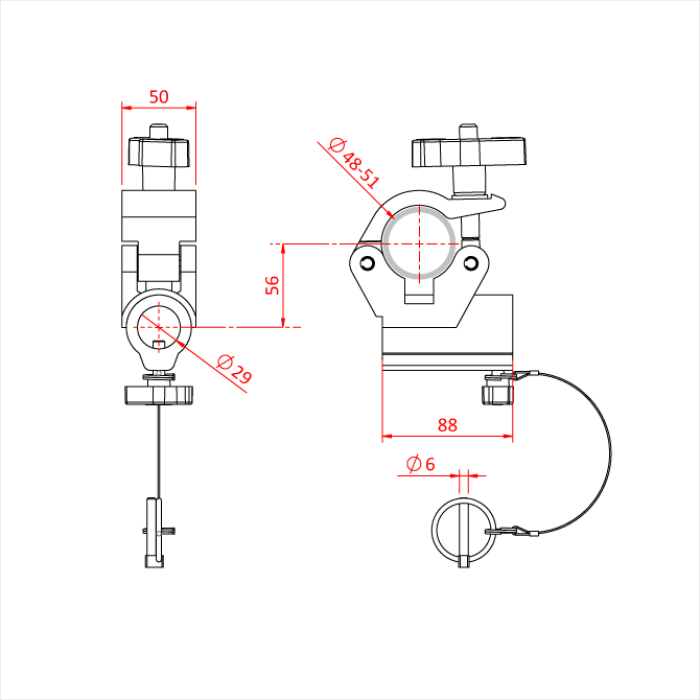 Collier TV avec récepteur de spigot 28mm, CMU 250kg