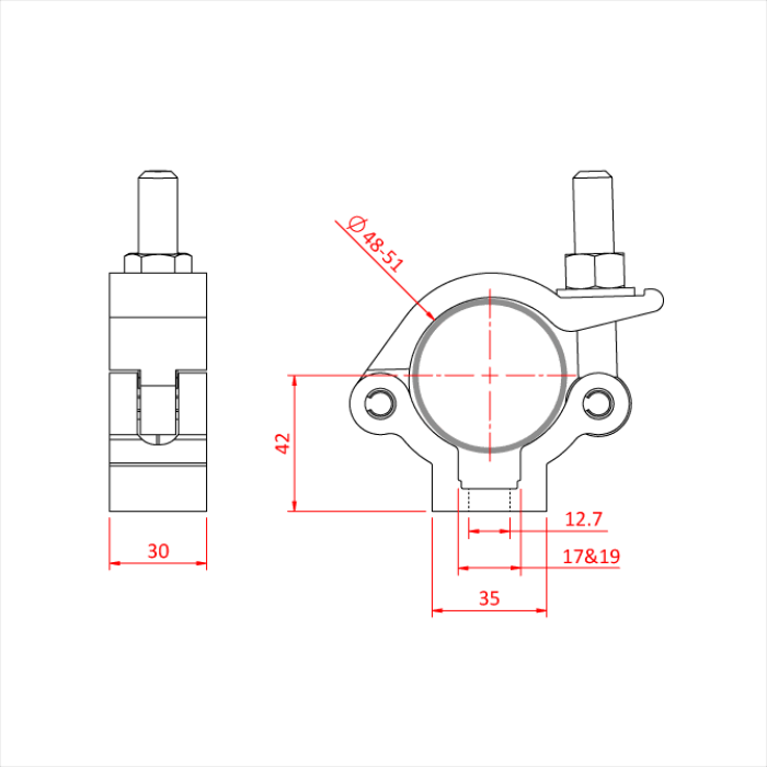 Collier charge légère MINCE  30mm pour tube de 48-51mm, CMU 300kg