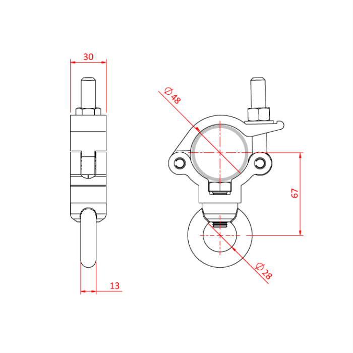 Collier charge légère MINCE  30mm avec œillet M12, CMU 300kg