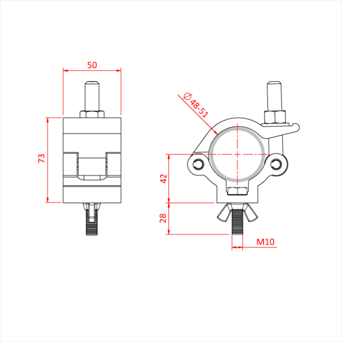 Collier charge légère pour tube de 48-51mm, avec vis et écrou, CMU 500kg