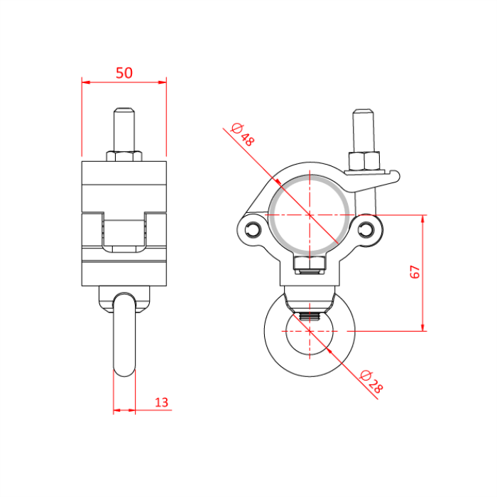 Collier charge légère avec œillet M12 pour tube de 48-51mm, CMU 340kg, noir