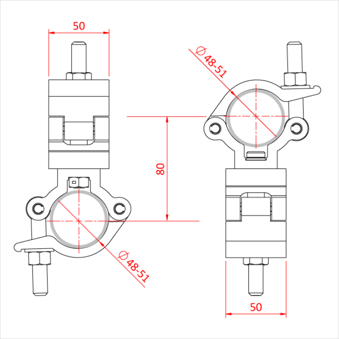 Double collier charge légère fix 90° pour tubes de 48-51mm, CMU 500kg