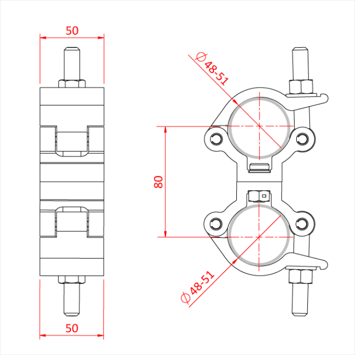 Double collier charge légère parallèle fix pour tubes de 48-51mm, CMU 500kg