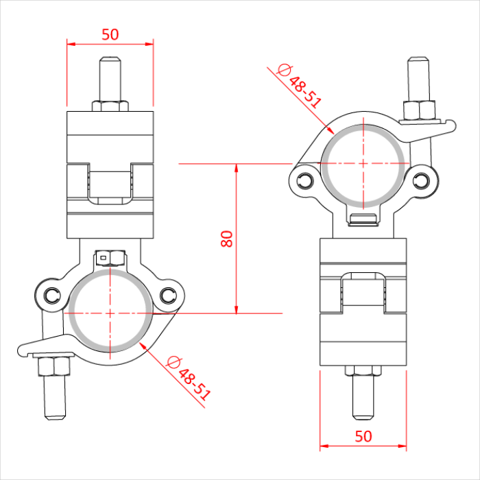 Double collier rotatif charge légère pour tube de 48-51mm, CMU 500 kg