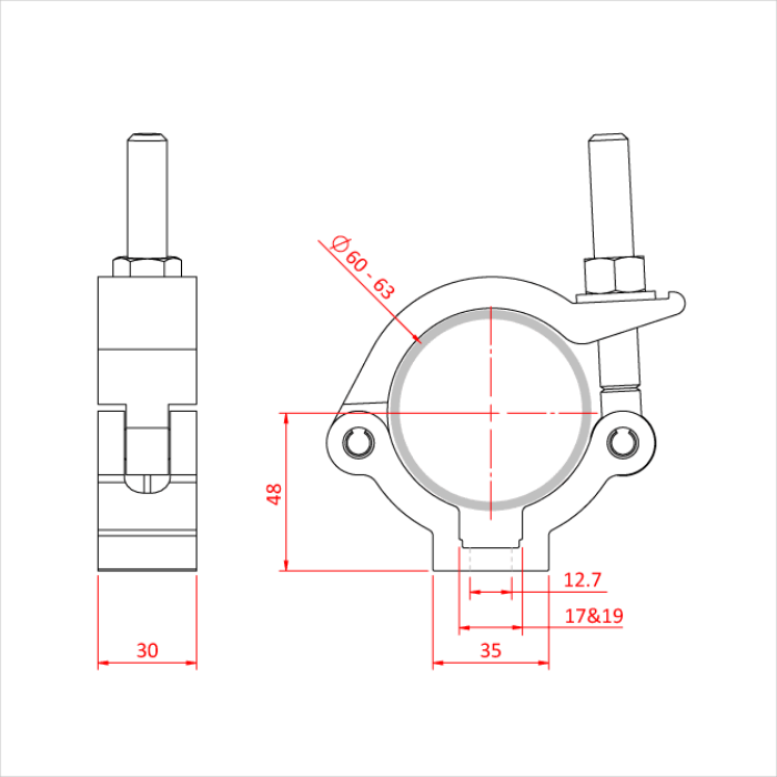 Collier MINCE 30mm Mammoth pour tube de 60-63mm, CMU 300kg