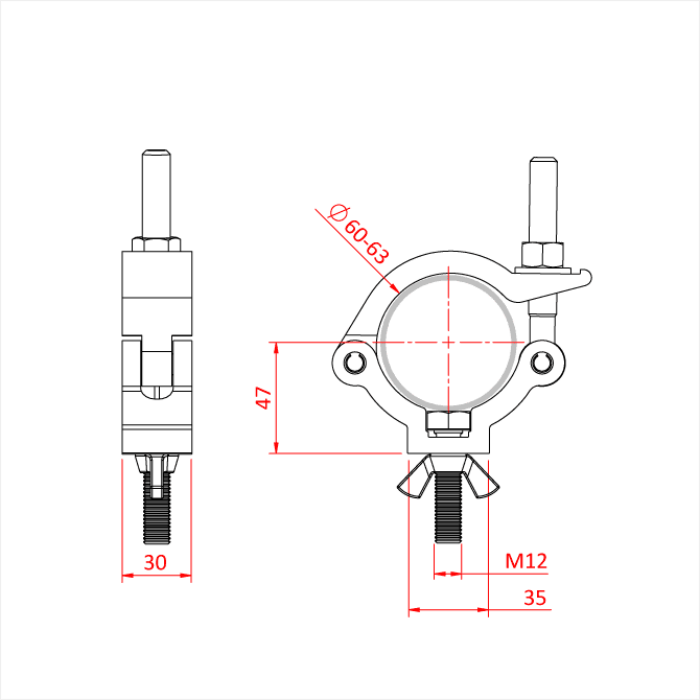 Collier Mammoth MINCE 30mm pour tubes de 60-63mm, CMU 300kg, noir