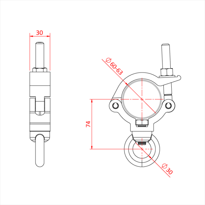 Collier Mammoth avec œillet M12 pour tubes de 60-63mm, CMU 300kg