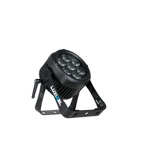 [I0059281] B PAR105RGBW V2 avec 7 LED RVBB de 15W, 15°, IP65, lyre double avec plaque oméga 1/4 de tour et TOPHAT ("compatible" avec structure de 39)