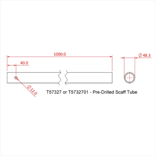 [T57327] Tube de 100cm pré-percé pour bras déporté