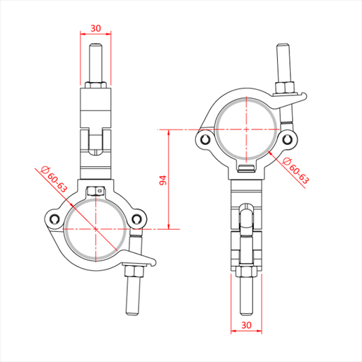 [T57423] Double collier pivotant Mammoth MINCE 30mm pour tubes de 60-63mm, CMU 300kg, noir