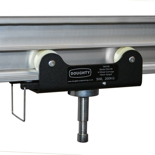 [T85185] STUDIO RAIL 80 chariot 6 roues freiné avec spigot 16mm, CMU 200kg, noir