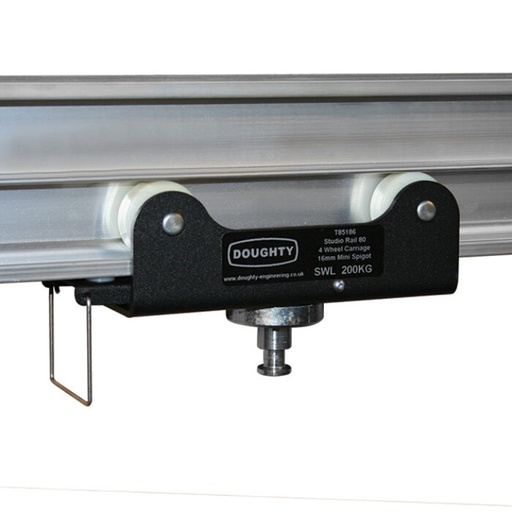 [T85186] STUDIO RAIL 80 chariot 6 roues freiné avec mini spigot 16mm, CMU 200kg, noir